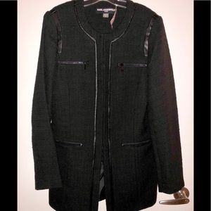 Karl Lagerfeld Black Leather Long Coat 2 Xs
